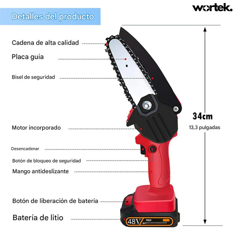 ÚLTIMAS UNIDADES A ESTE PRECIO!!  MOTOSIERRA ELÉCTRICA DE MANO CON 2 BATERÍAS DE 48 V + ESTUCHE GRATIS